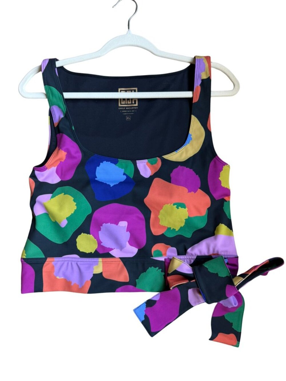 Emily McCarthy Sport With Joy XL Longline Sports Bra Colorful Abstract Tie Front